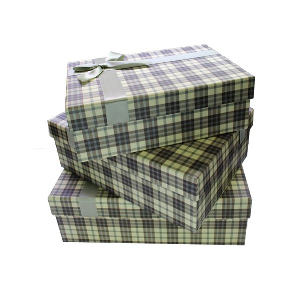 Green Plaid Box with Bow, Nested 3 pcs Large - 2235 - Picture 3 of 4